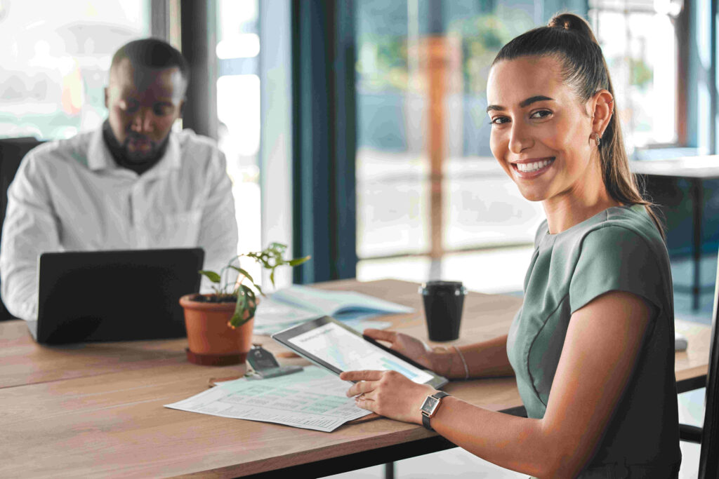 smiling woman with black guy c