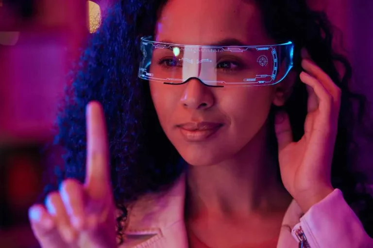 futuristic image woman in digital glasses